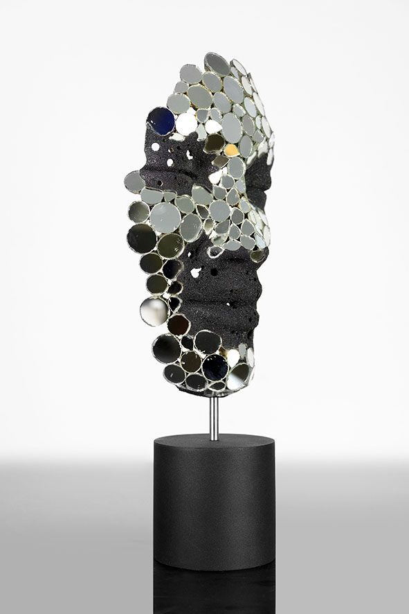 Refraction black bust sculpture with fractured mirrors by artist Anton Smit